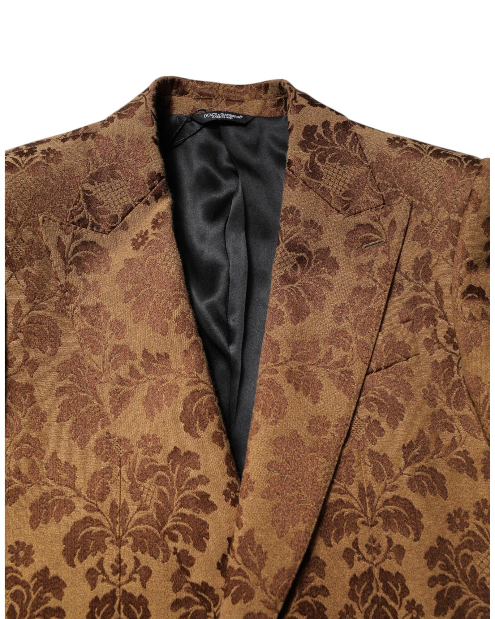 Dolce & Gabbana Damask Pattern Suit Men Brown