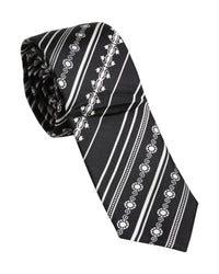 Dolce & Gabbana Silk Necktie Geometric Pattern Men Black And White Ties Black And White
