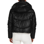 Womens Faux Leather Quilted Puffer Jacket