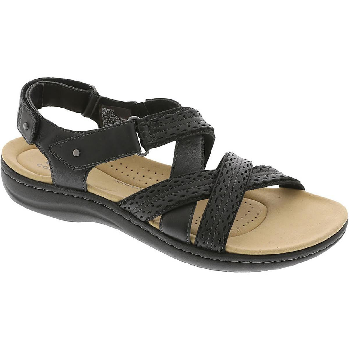 Laurieann Rena Womens Leather Criss-Cross Slingback Sandals Black Combi