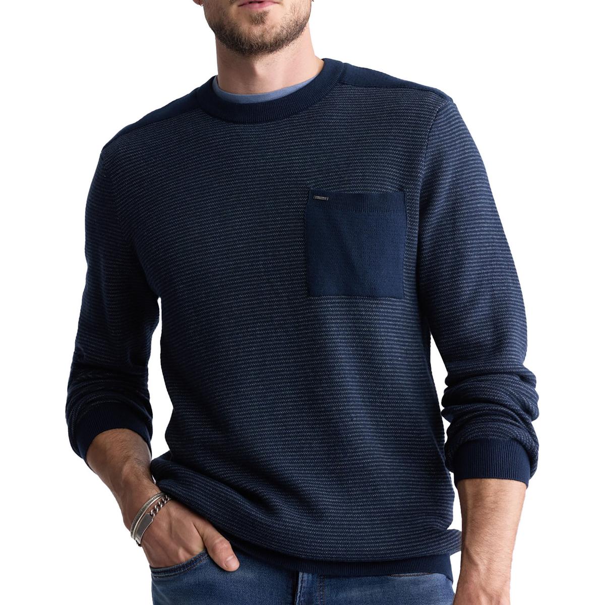 William Mens Striped Knit Crewneck Sweater