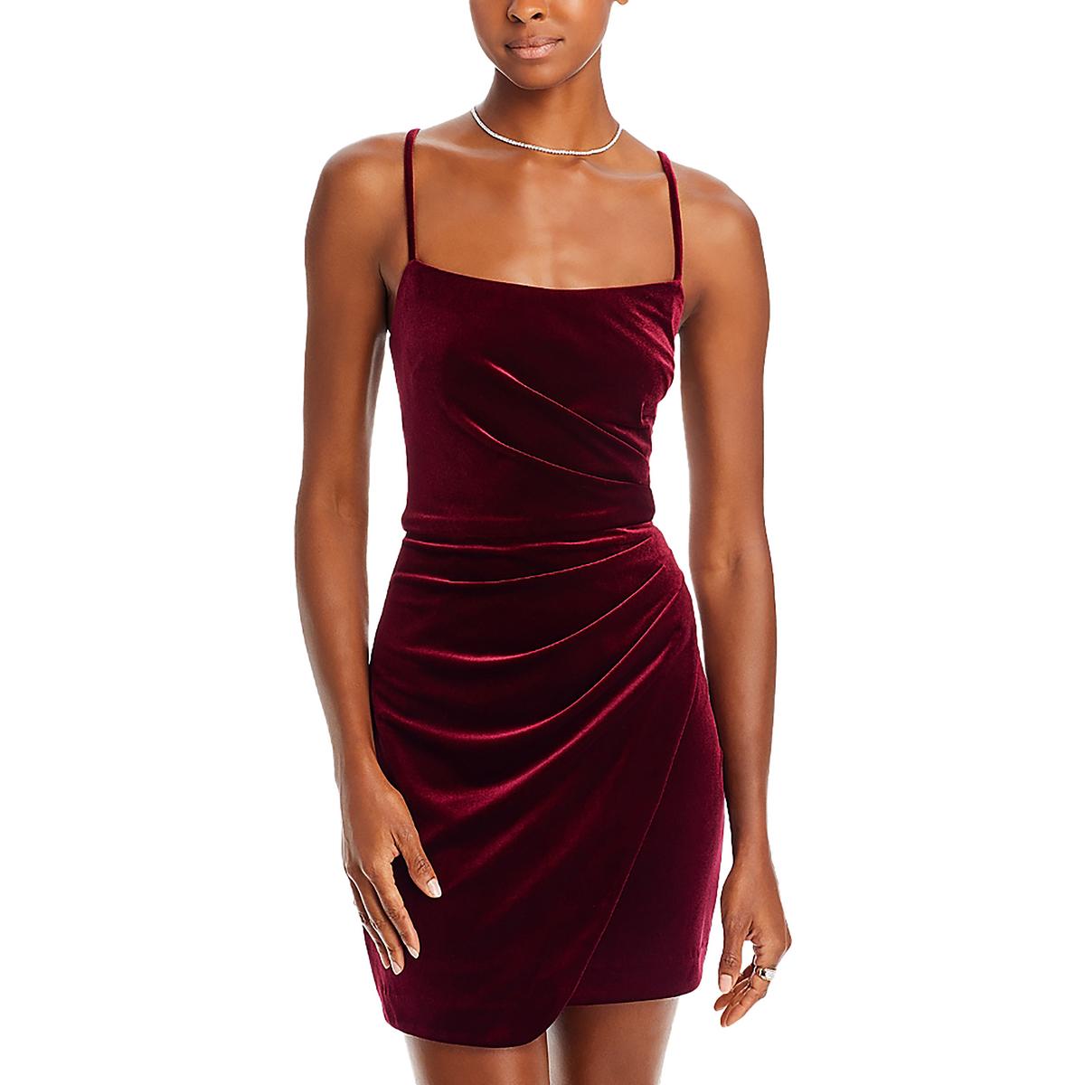 Womens Velvet Ruched Cocktail and Party Dress Burgundy