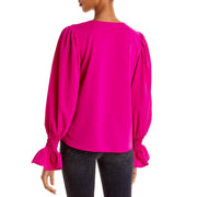 Womens Gathered Puff Sleeve Pullover Top