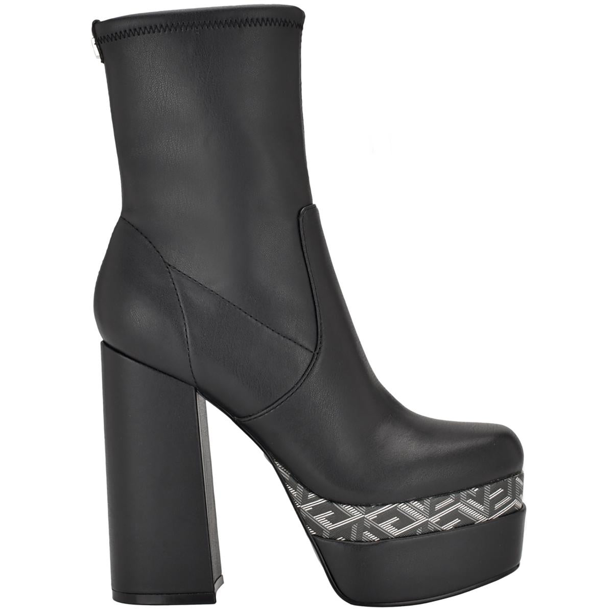 Caballa Womens Faux Leather Block Heels Mid-Calf Boots