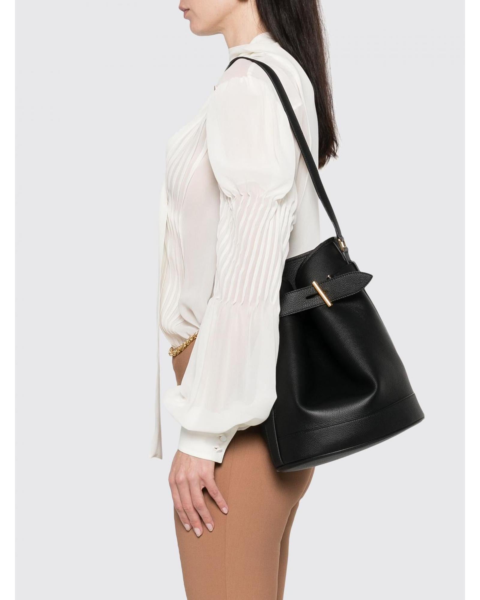 Tom Ford Bucket Bag Leather Shoulder Women Black Shoulder Bags