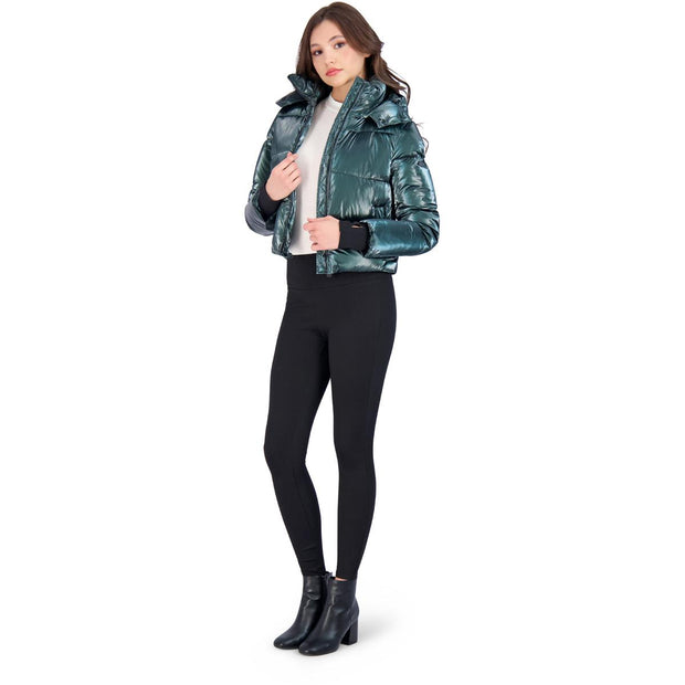 Cropped Liquid Puffer Womens Eco-Friendly Cropped Puffer Jacket