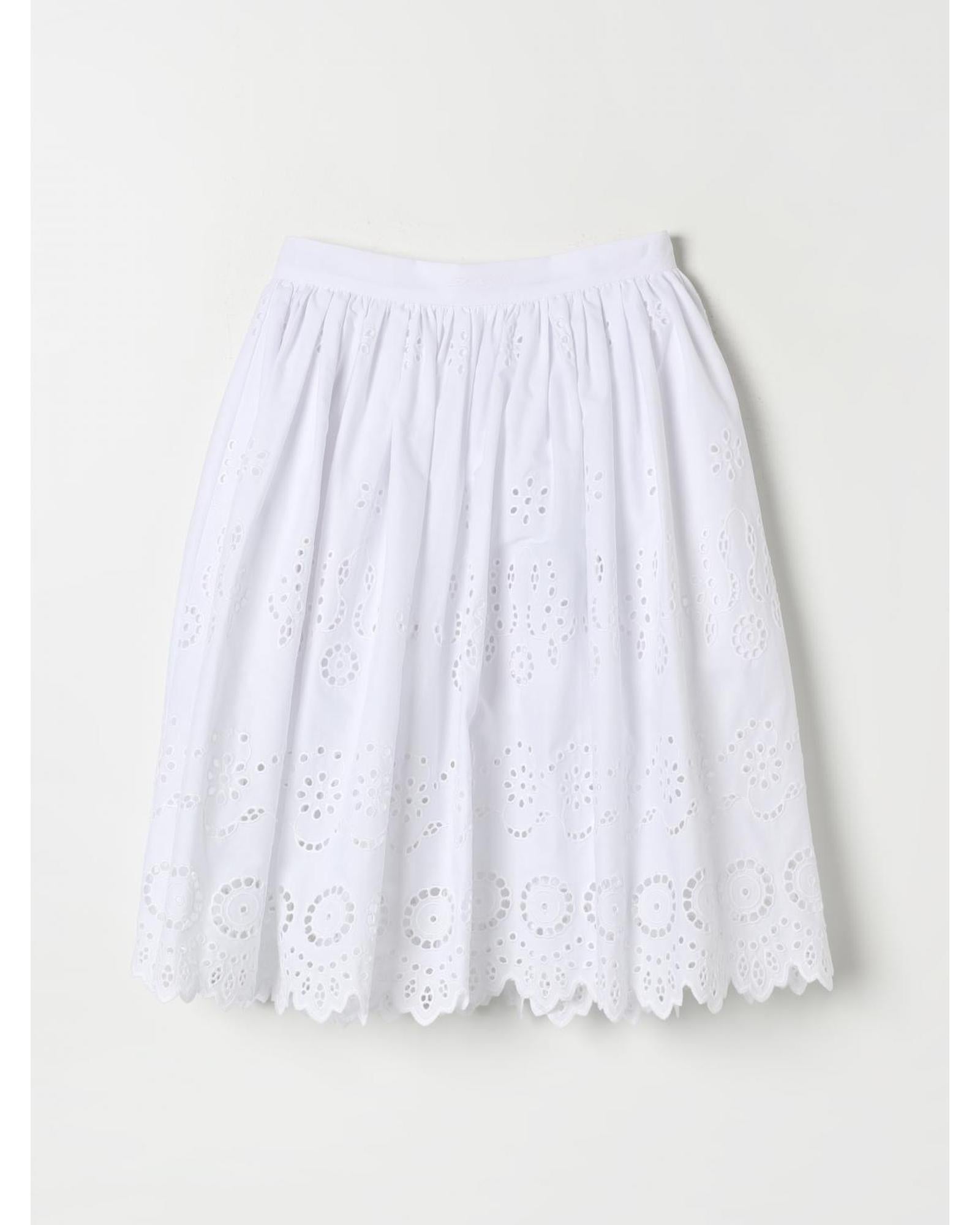 Dolce & Gabbana Eyelet Embroidered ALine Skirt Kids White