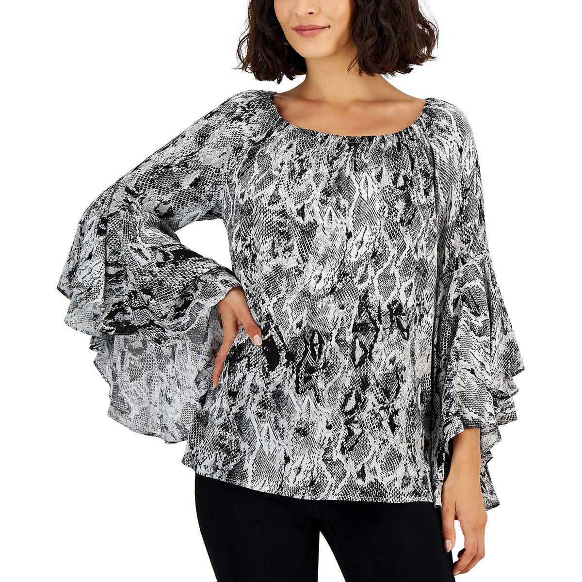 Womens Animal Print Boat Neck Pullover Top