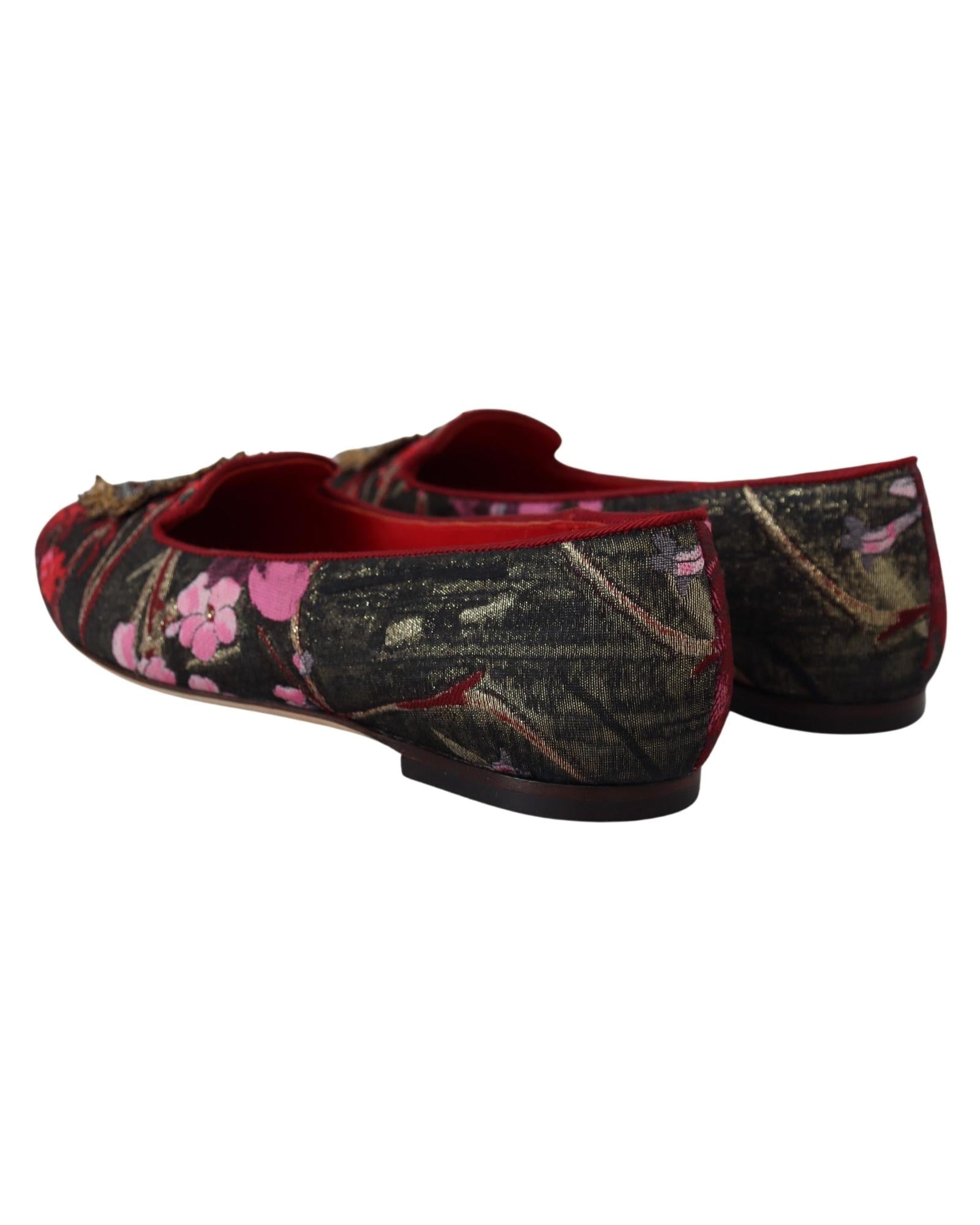 Dolce & Gabbana Floral Brocade Ballerinas - Red