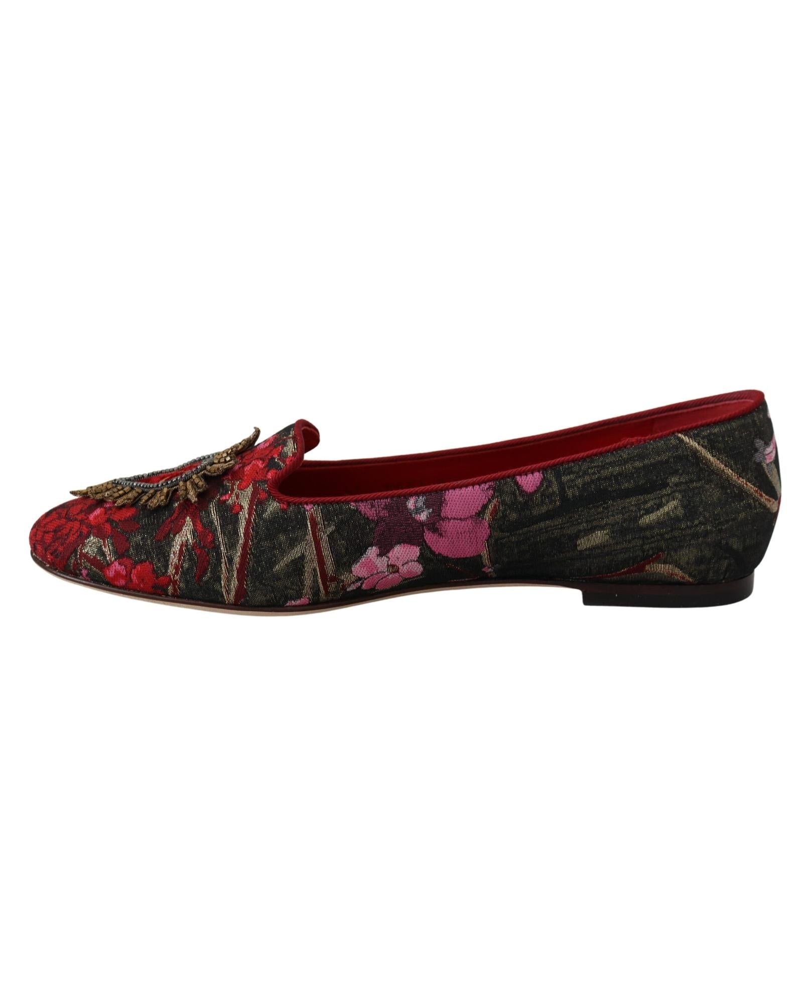 Dolce & Gabbana Floral Brocade Ballerinas - Red