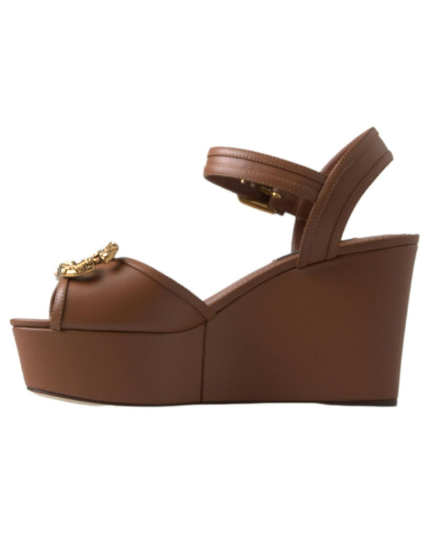 Dolce & Gabbana Leather Wedge Sandals with Amore Logo