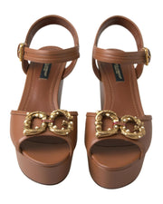 Dolce & Gabbana Leather Wedge Sandals with Amore Logo