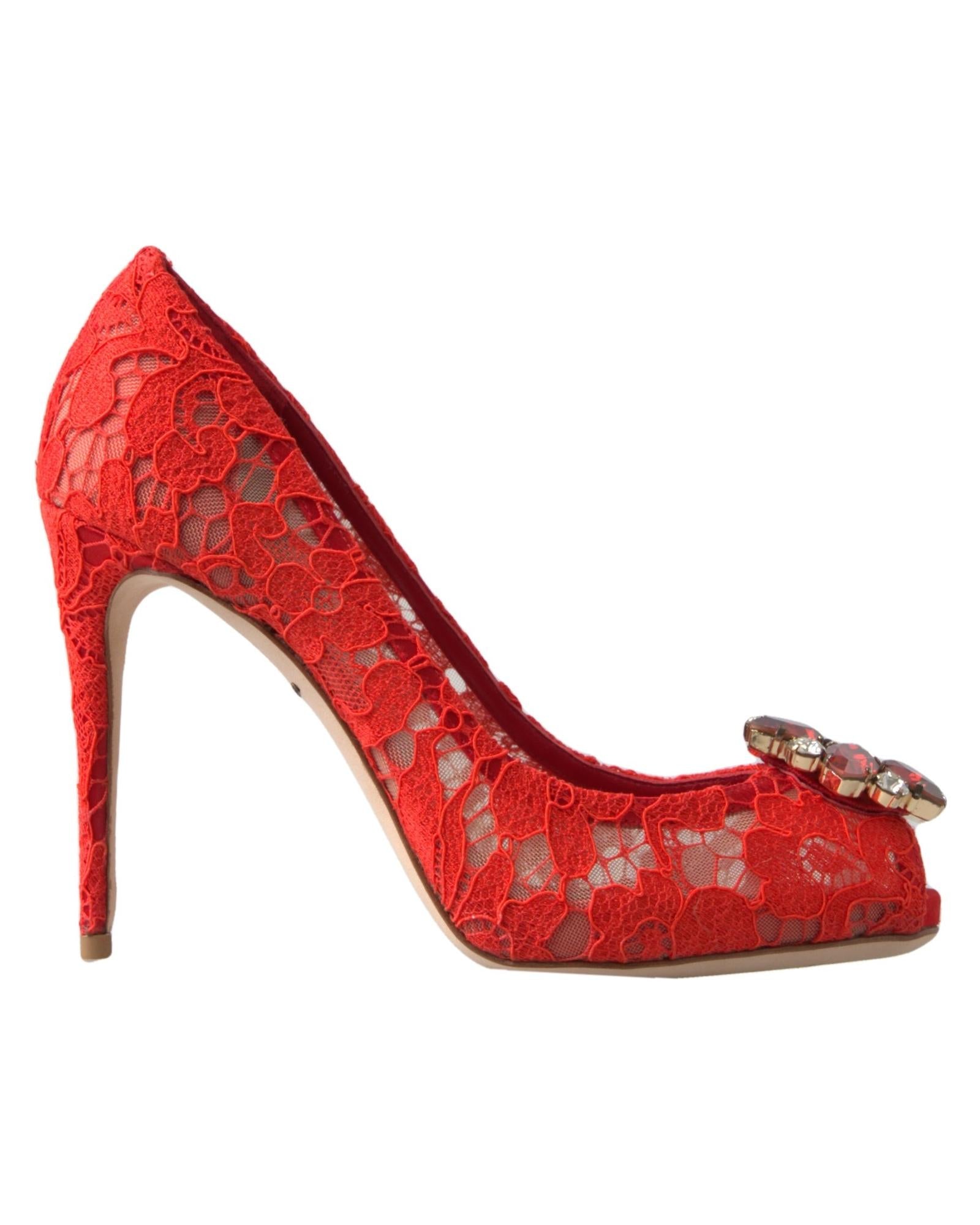 Dolce & Gabbana  Red Lace Peep Toe Pumps