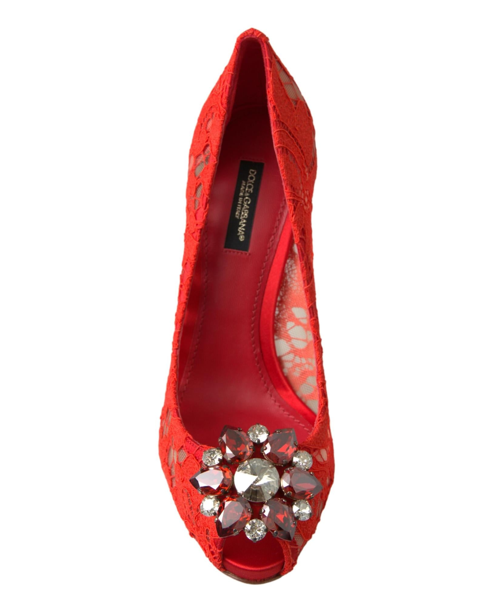 Dolce & Gabbana  Red Lace Peep Toe Pumps