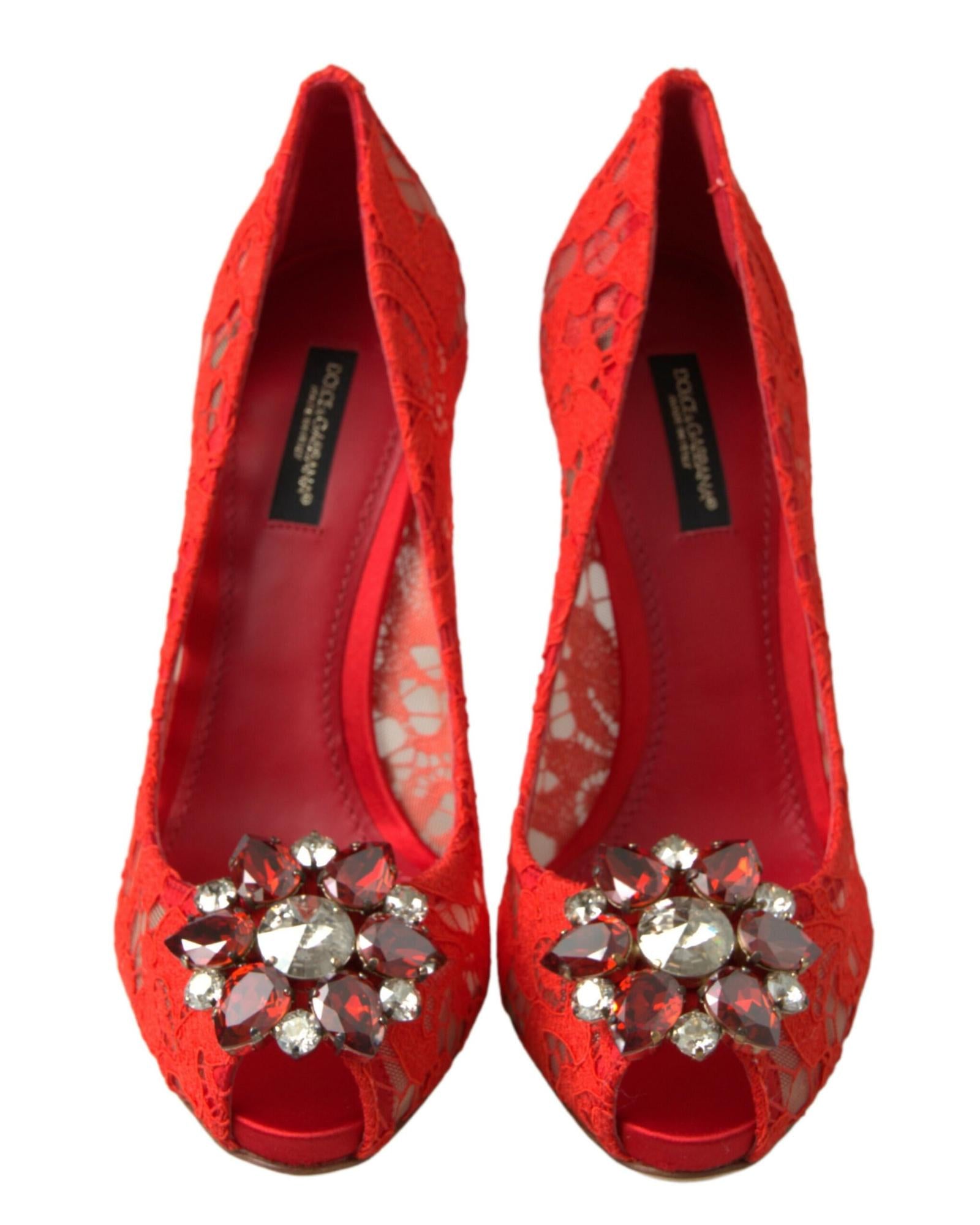 Dolce & Gabbana  Red Lace Peep Toe Pumps