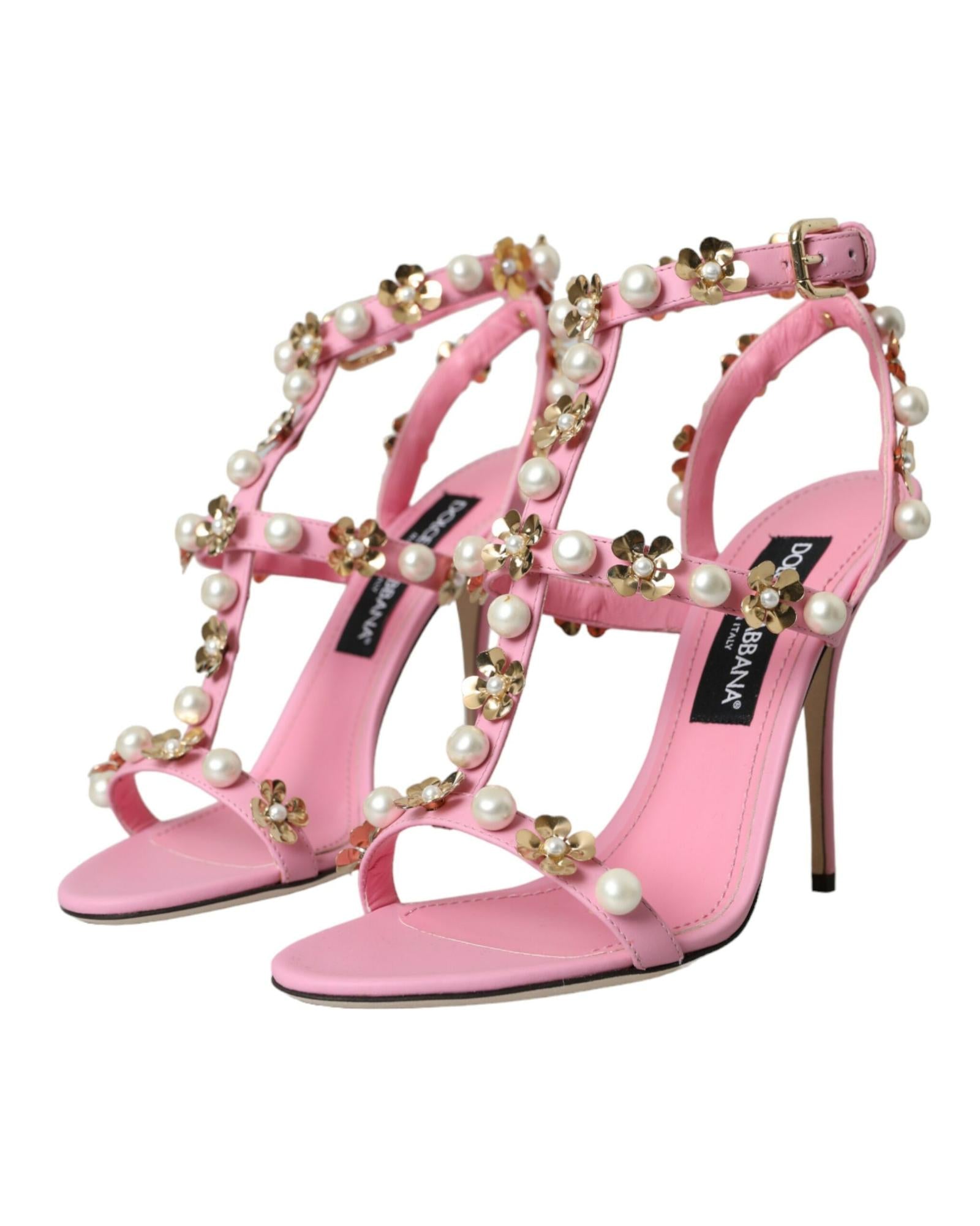 Dolce & Gabbana Floral Embellished Leather Sandals