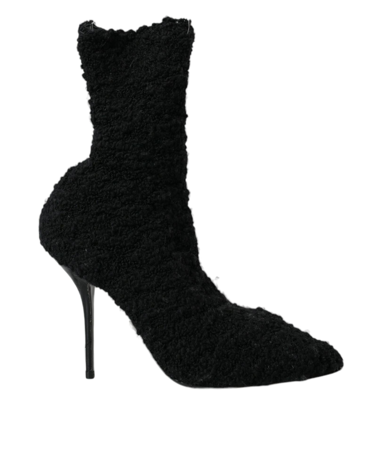 Dolce & Gabbana Teddy Faux Fur Ankle Boots Black 37.5 Black