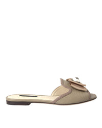 Dolce & Gabbana Bow Embellished Leather Mules 35 Beige