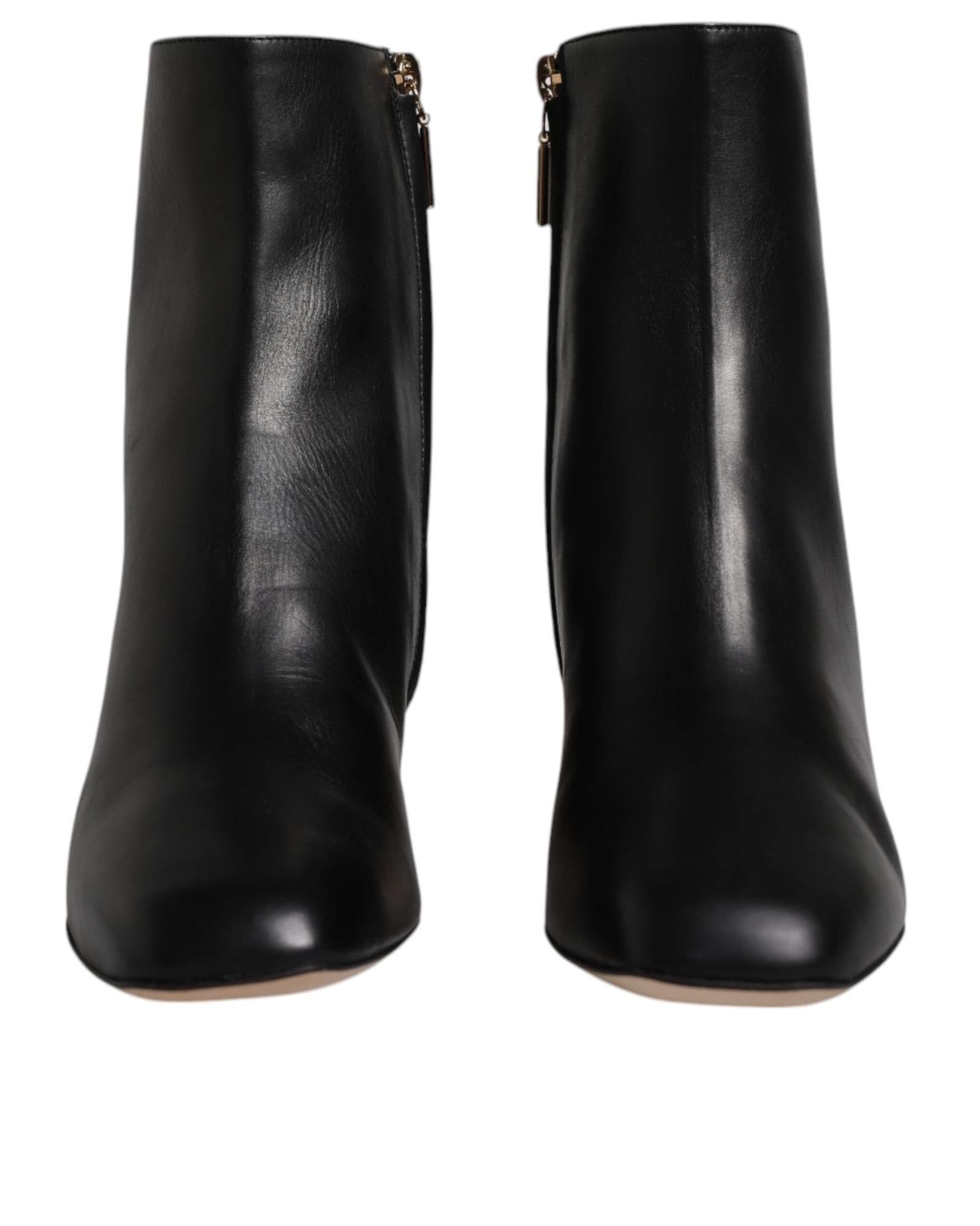 Dolce & Gabbana Jackie Leather Mid Calf Boots with Side Zipper and Logo Details