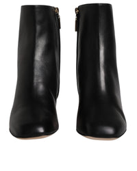 Dolce & Gabbana Jackie Leather Mid Calf Boots with Side Zipper and Logo Details