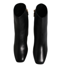 Dolce & Gabbana Jackie Leather Mid Calf Boots with Side Zipper and Logo Details
