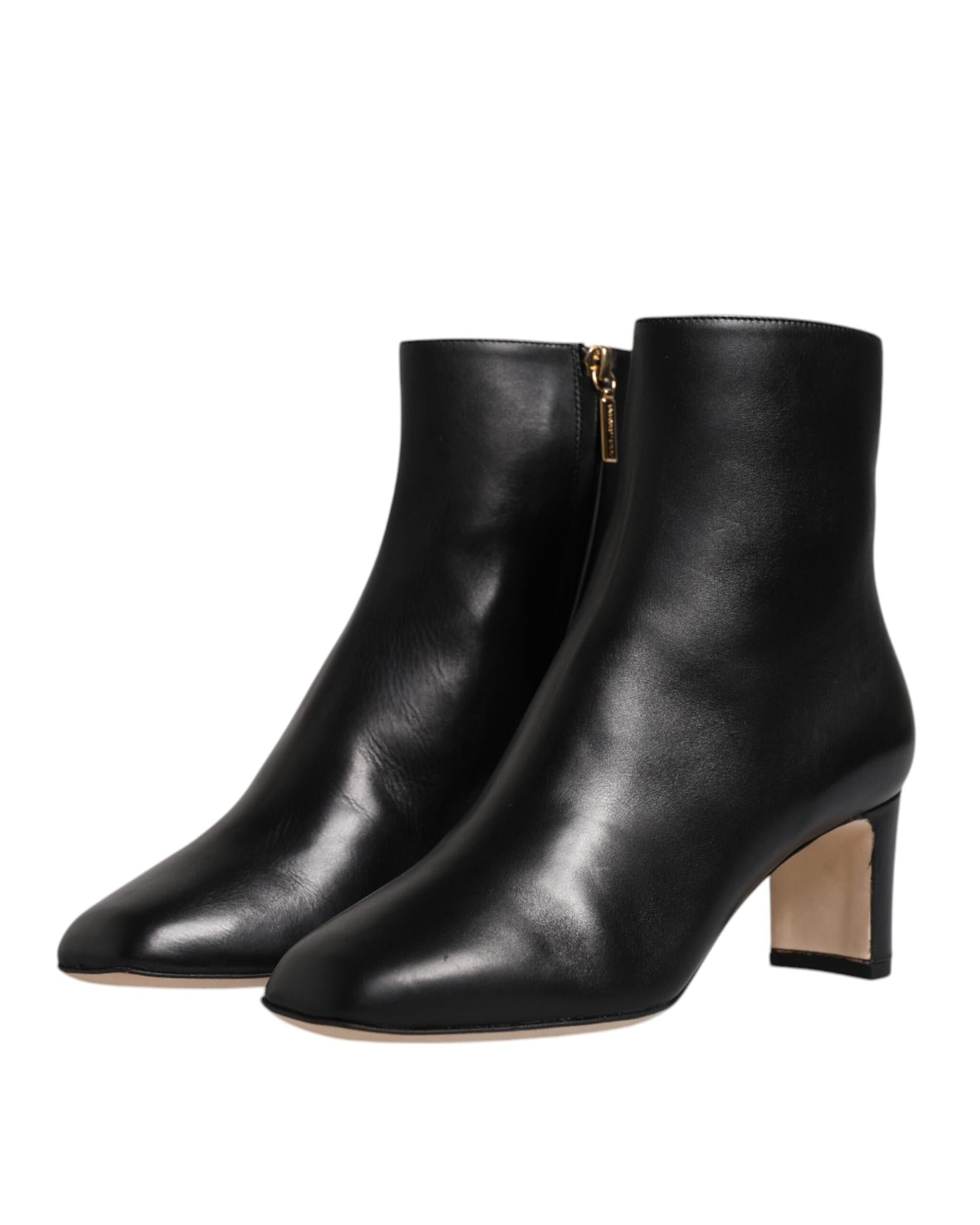 Dolce & Gabbana Jackie Leather Mid Calf Boots with Side Zipper and Logo Details