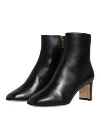 Dolce & Gabbana Jackie Leather Mid Calf Boots with Side Zipper and Logo Details