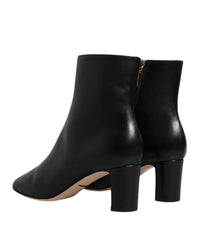 Dolce & Gabbana Jackie Leather Mid Calf Boots with Side Zipper and Logo Details