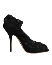 Dolce & Gabbana Lace Stretch Heels Mid Calf Boots 7 Black