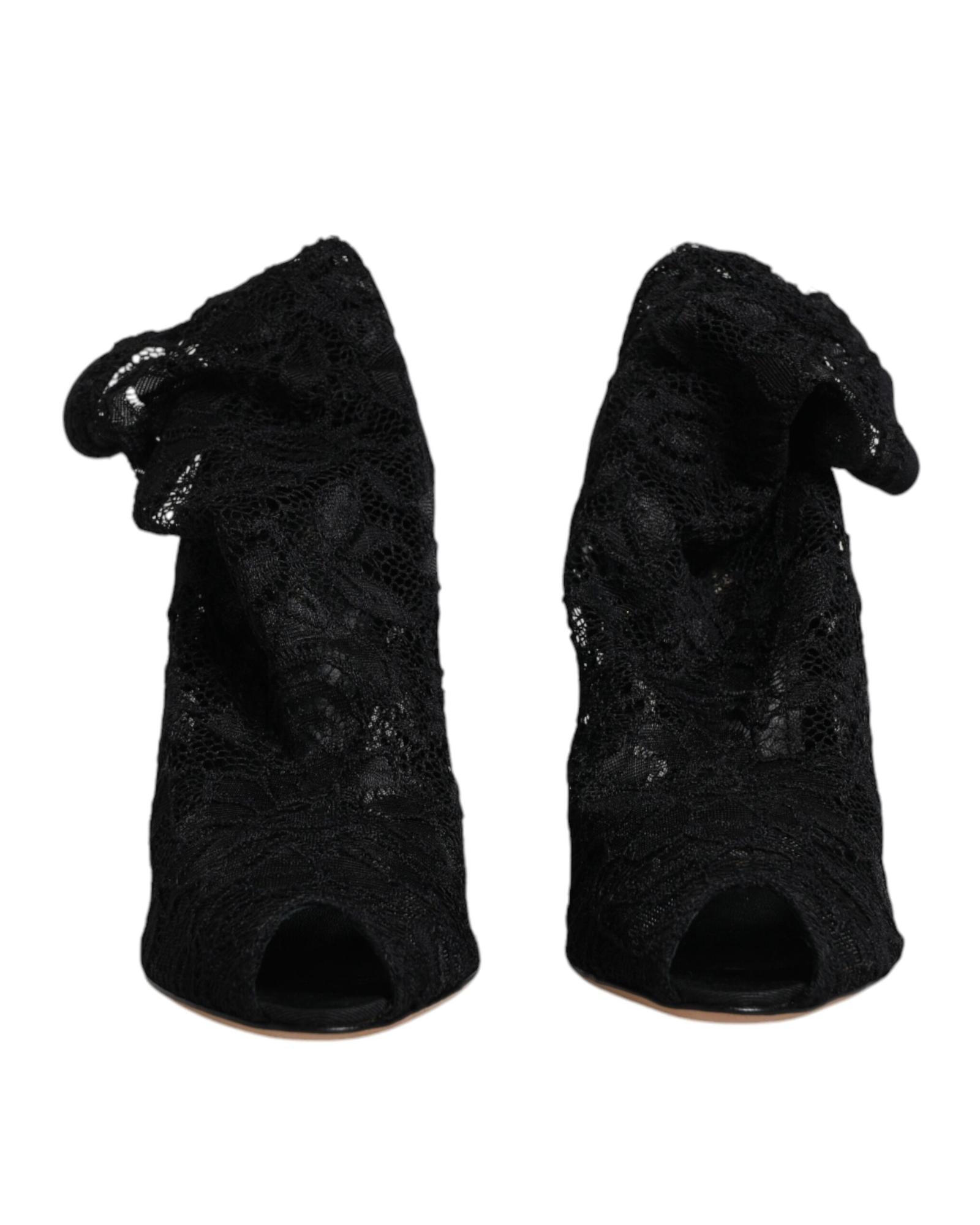 Dolce & Gabbana Lace Stretch Heels Mid Calf Boots