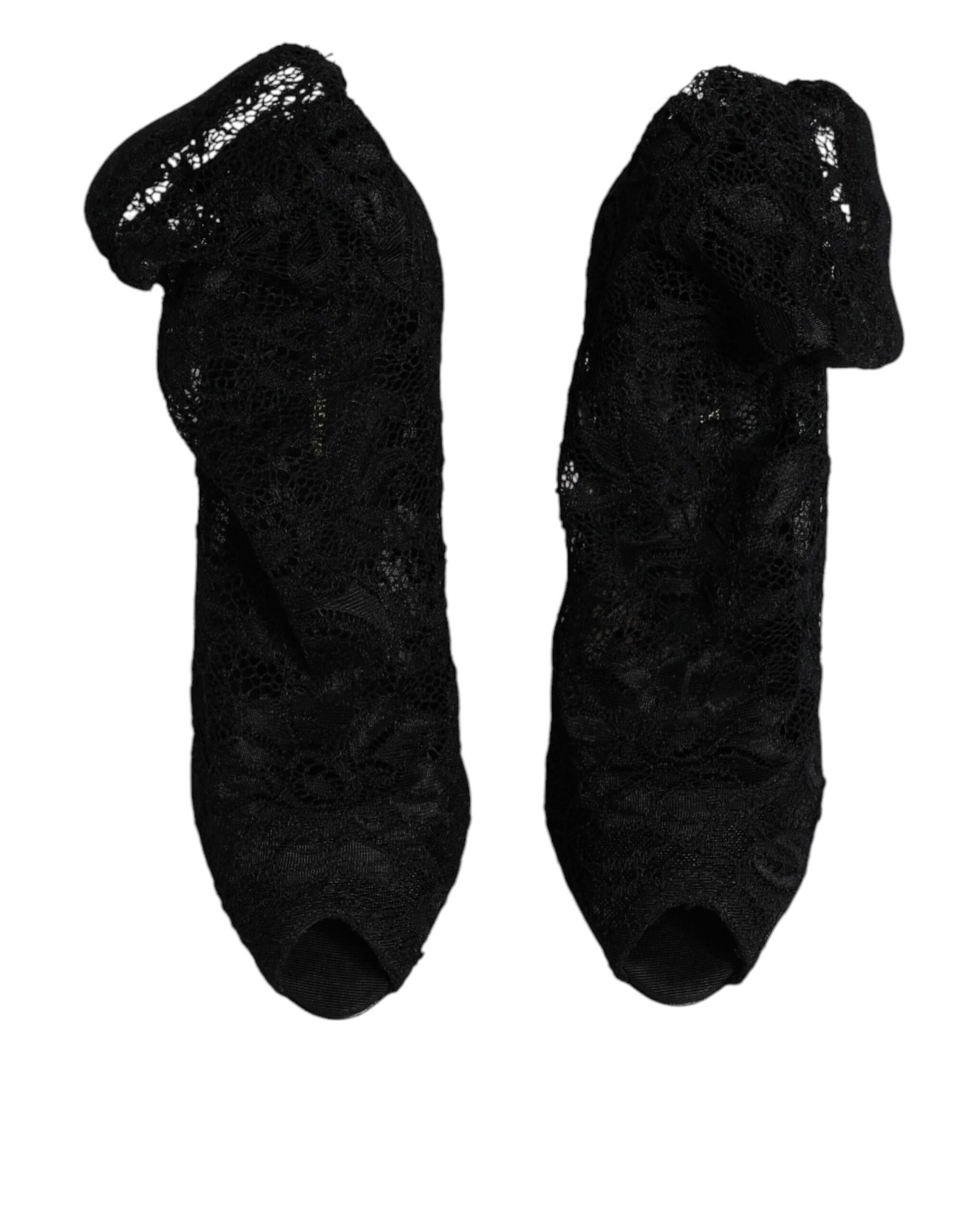 Dolce & Gabbana Lace Stretch Heels Mid Calf Boots