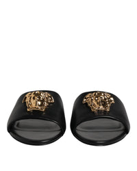 Versace Medusa Head Slides Leather Sandals Women Black Flats