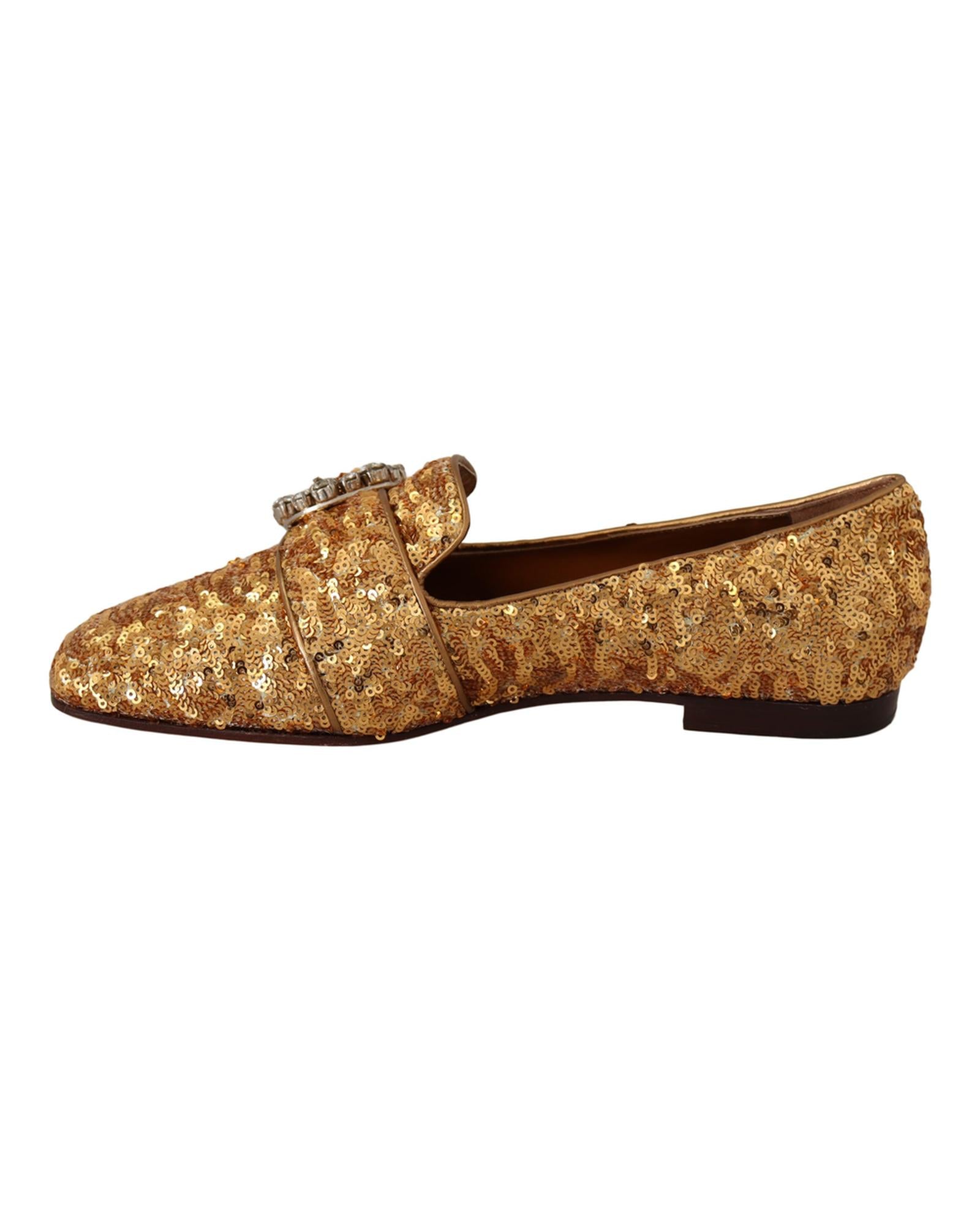 Dolce & Gabbana Women's Sequined Loafers with Crystal Buckle