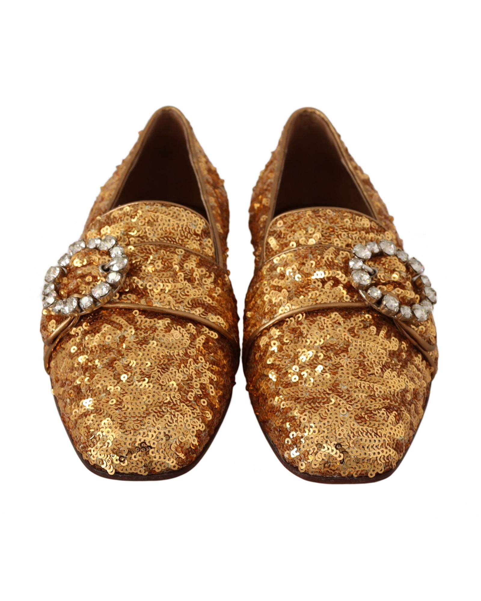 Dolce & Gabbana Women's Sequined Loafers with Crystal Buckle