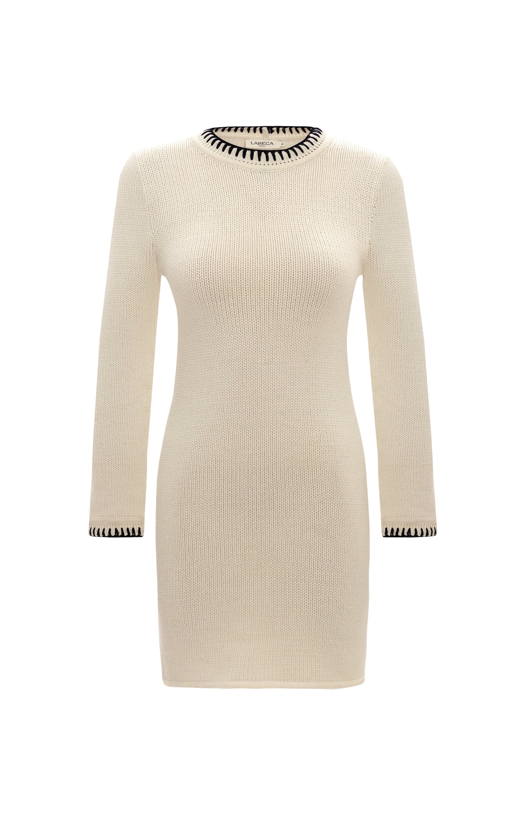 Scarlett Off-White Contrast Stitch Wool Mini Dress White