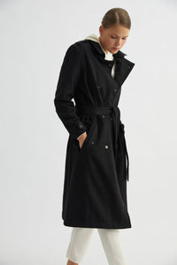 Black Wool Trench Coat Regular 6 (S) Black