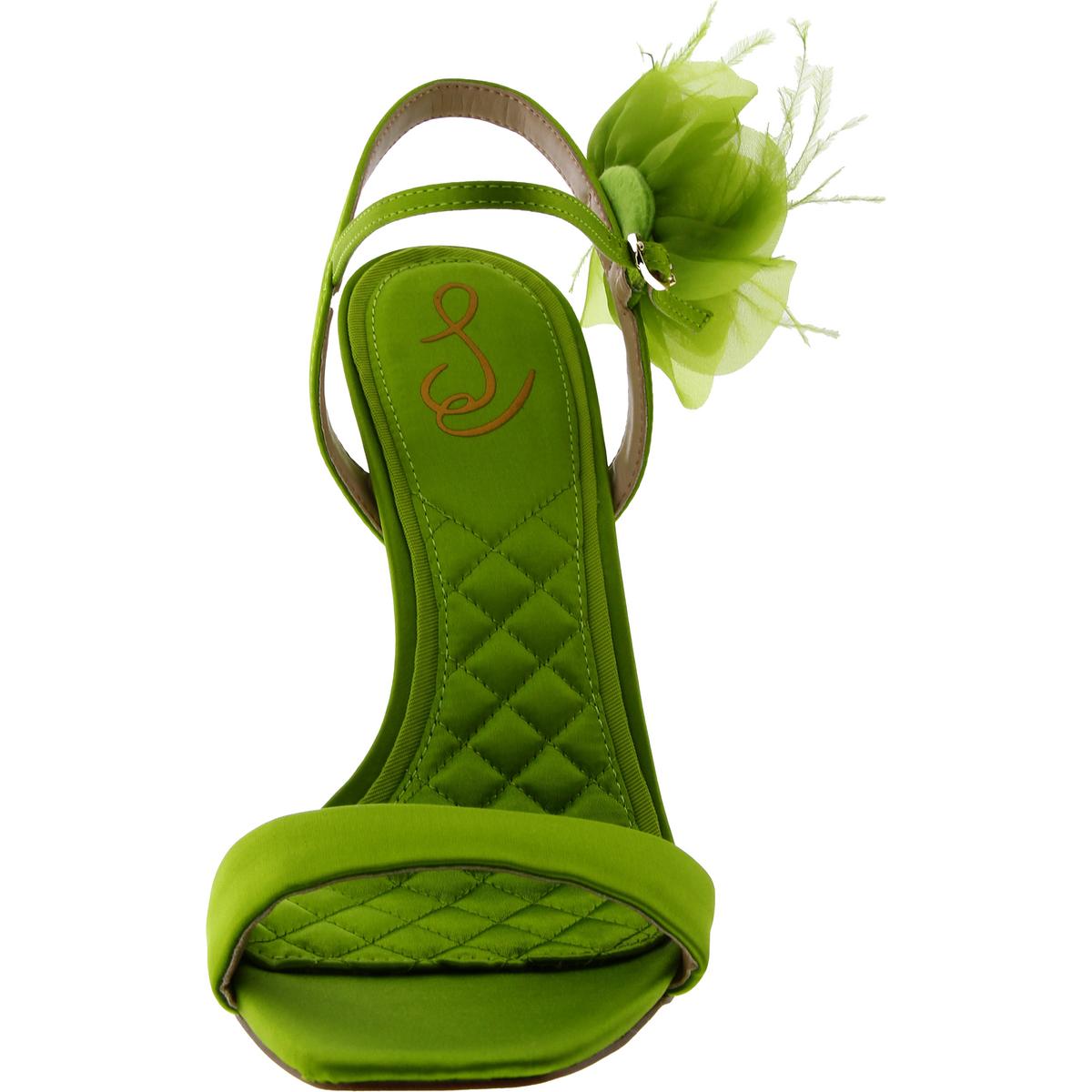 Leana Womens Satin Feathers Ankle Strap
