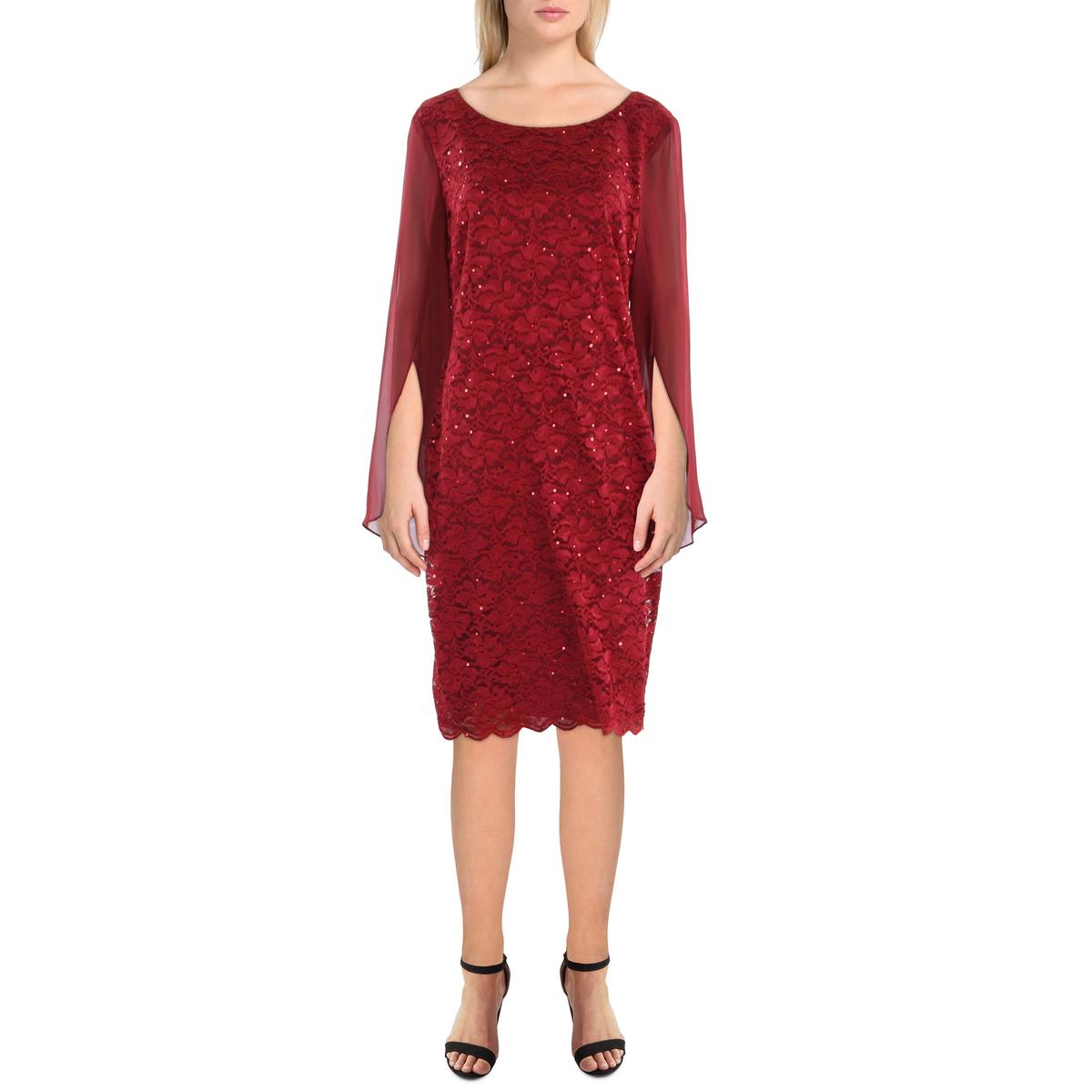 Womens Lace Overlay Knee Length Sheath Dress