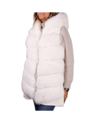 Made in Italy Sleeveless Wool Coat with Fox Fur Lining White