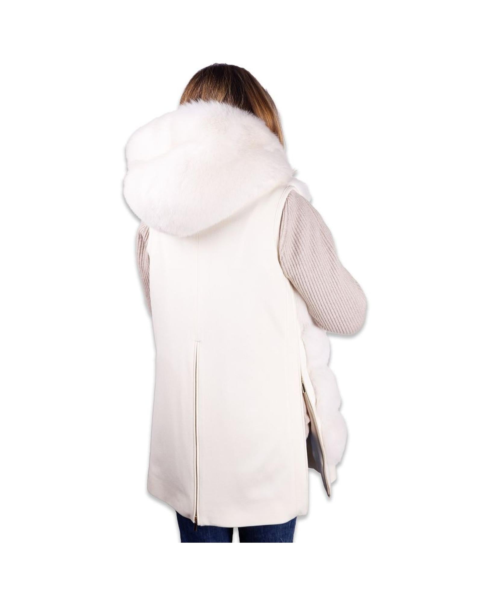 Made in Italy Sleeveless Wool Coat with Fox Fur Lining