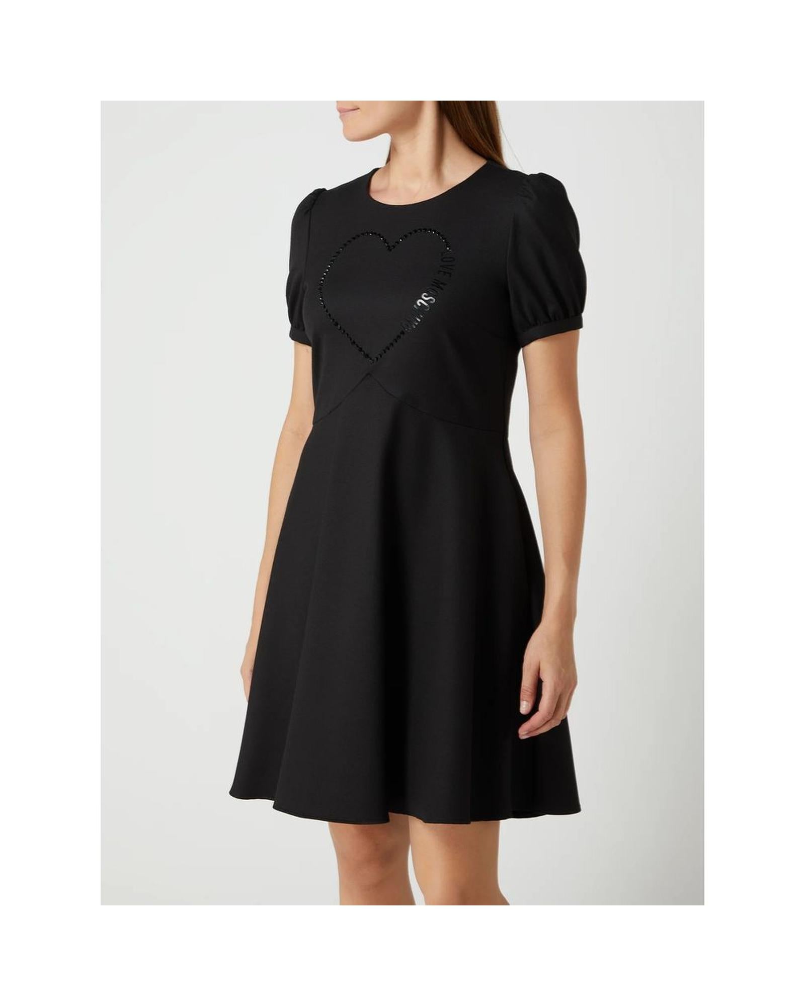 Love Moschino Short Sleeve Dress with Rhinestone Detail Black