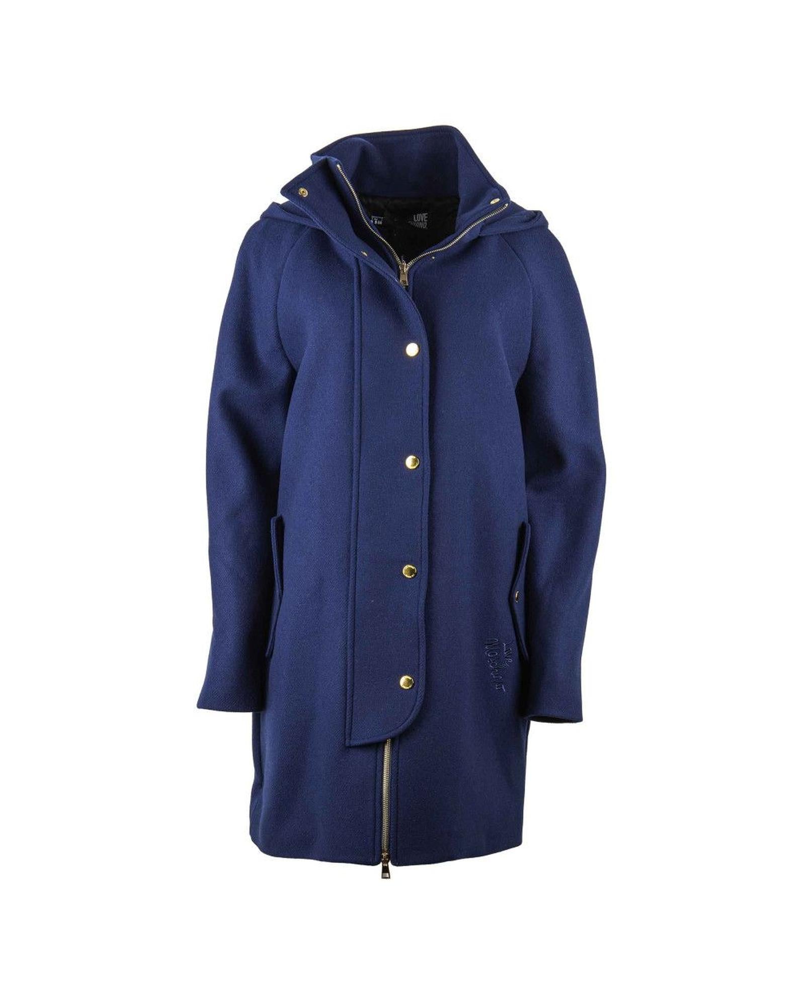 Love Moschino Women's Blue Wool Blend Hooded Coat Blue