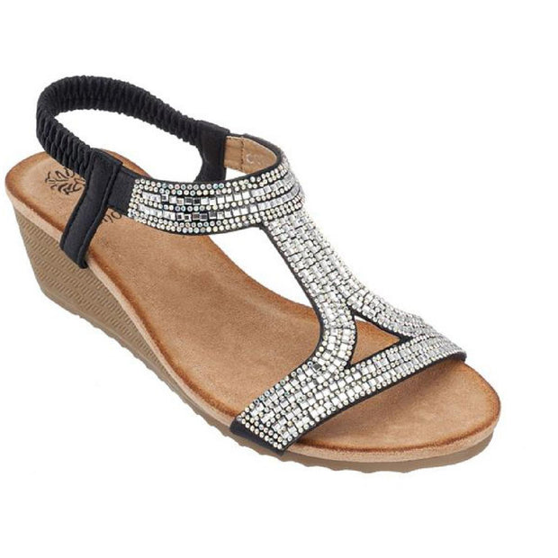 Coretta Womens Slingback T-Strap Wedge Sandals