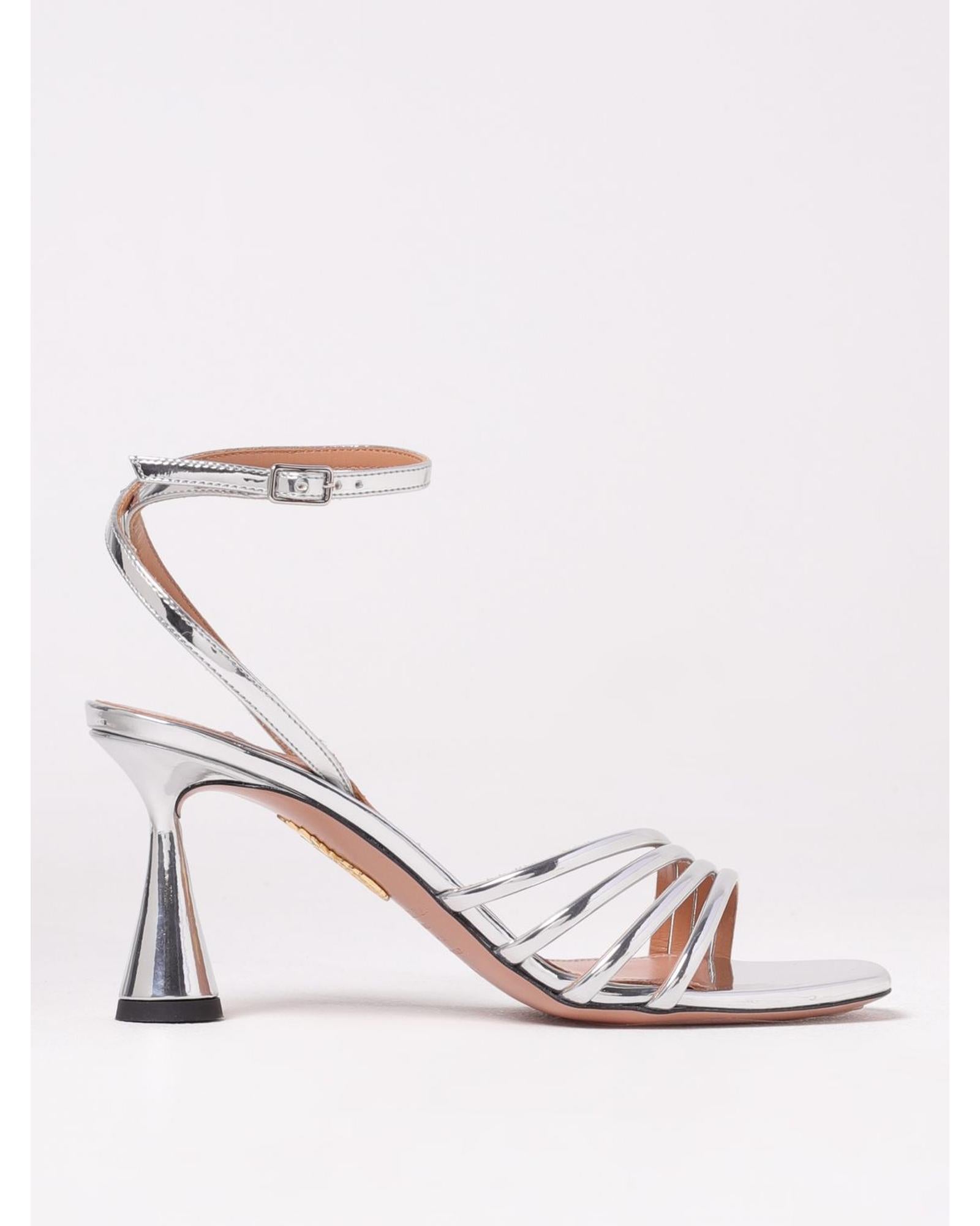 Aquazzura Midi Sandals Silver Leather Sculpt Heel Women