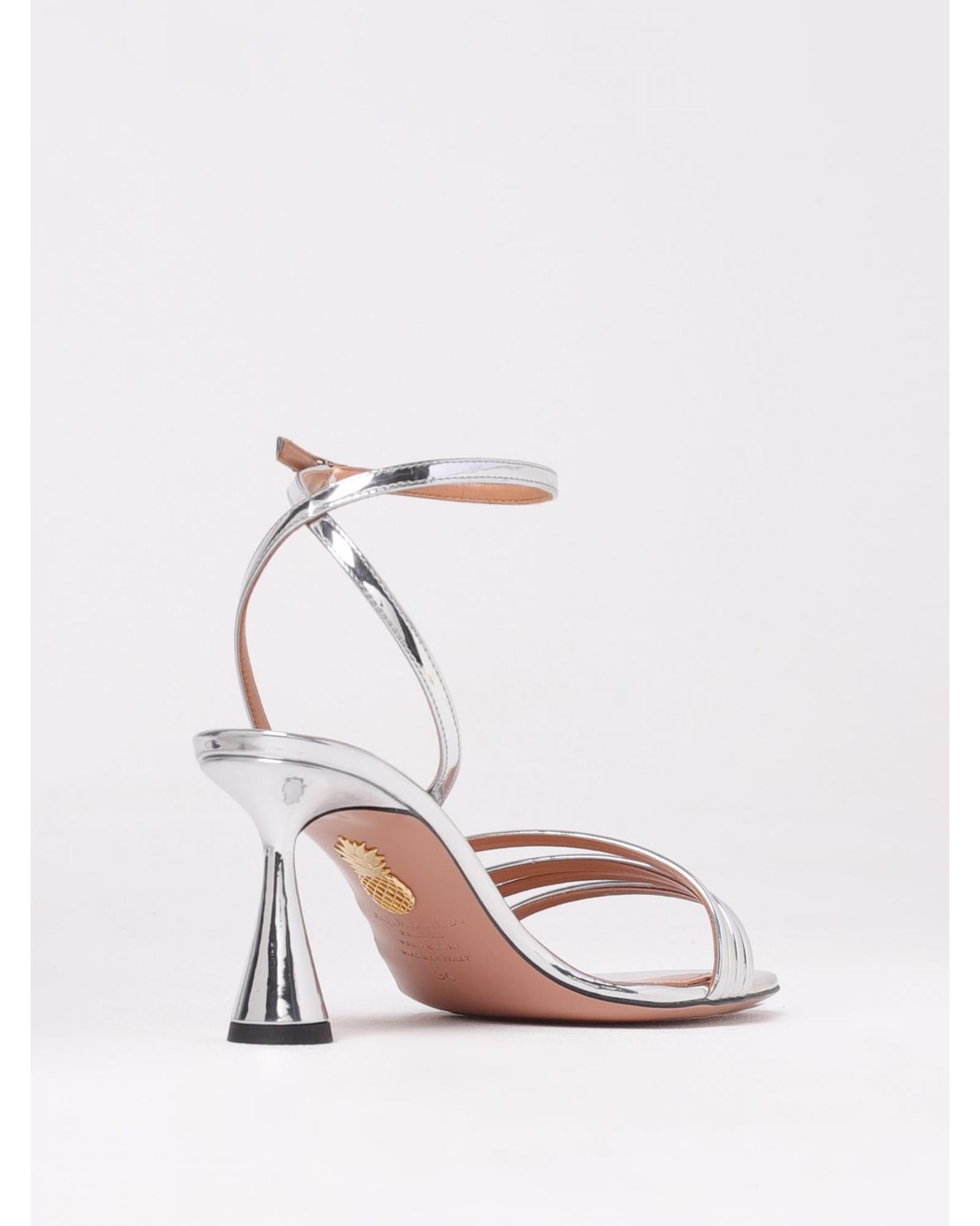 Aquazzura Midi Sandals Silver Leather Sculpt Heel Women