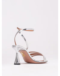 Aquazzura Midi Sandals Silver Leather Sculpt Heel Women