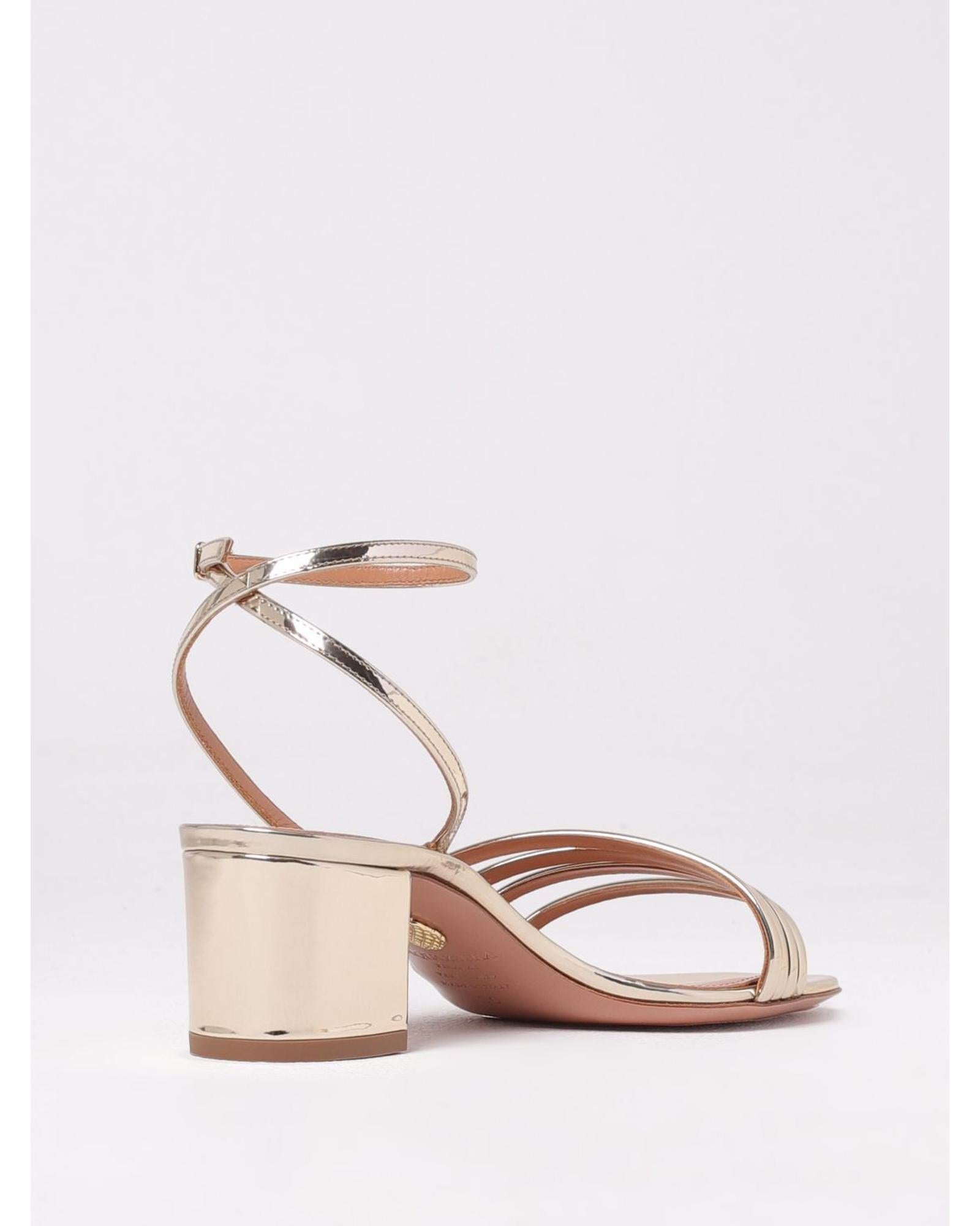Aquazzura Midi Sandal Metallic Leather Low Heels Women Gold