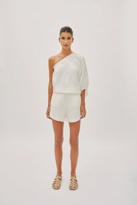 Capri Ecru Linen One Sleeve Top Regular 8 (M) Ecru