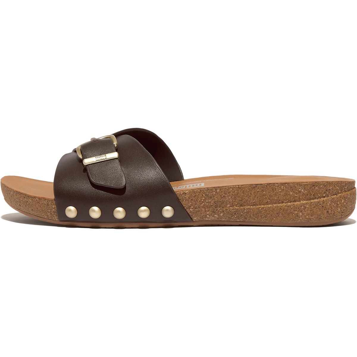 Iqushion Adjustable Buckle Womens Studded Leather Slide Sandals