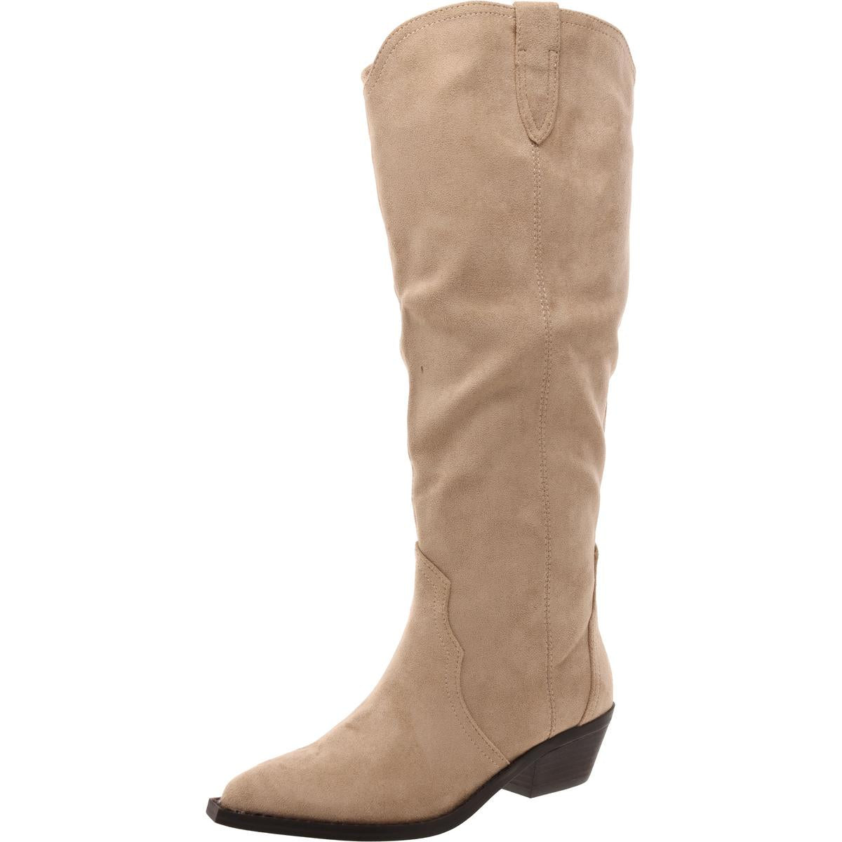 Kit Womens Faux Suede Knee-High Cowboy, Western Boots 5.5 Medium Stone